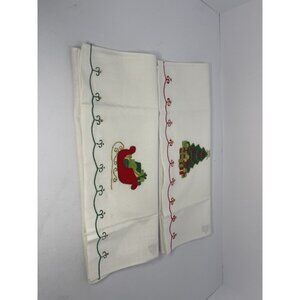 Lillian Vernon Set Of 2 Appliqued Christmas Guest Towels 1995 Vintage